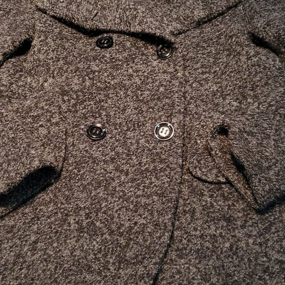 Etam Paris Dark Grey Black Wool Blend Double Breasted Button Up Pea Coat Size M - Picture 3 of 7